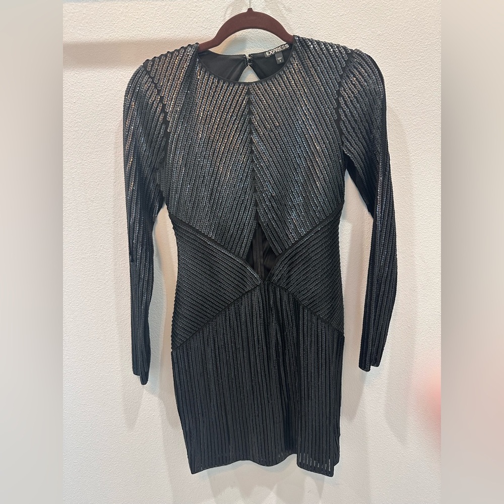 Express Black Long Sleeve sequence Dress